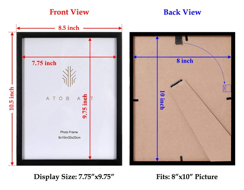 ATOBART 8x10 Picture Frame Set of 2,Black Photo Frames Collage Made of Solid Wood with Real Glass Front for Wall or Tabletop Display,Vertical or Horizontal Hanging - Image 2